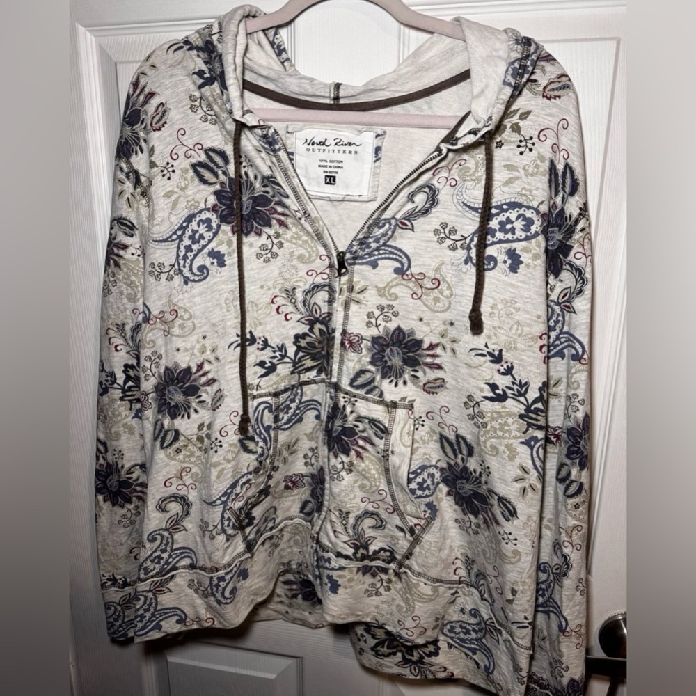 North River Outfitters Floral Zip Hoodie Jacket sweatshirt XL